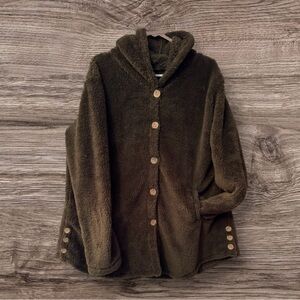 Cozy Olive Green Faux Fleece Hooded Coat